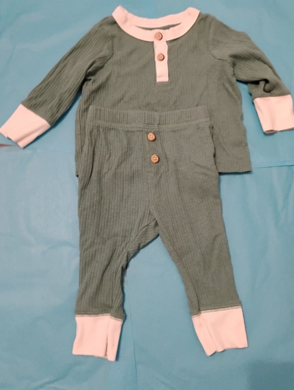 Baby Ribbed Pajama Set in Mint Green